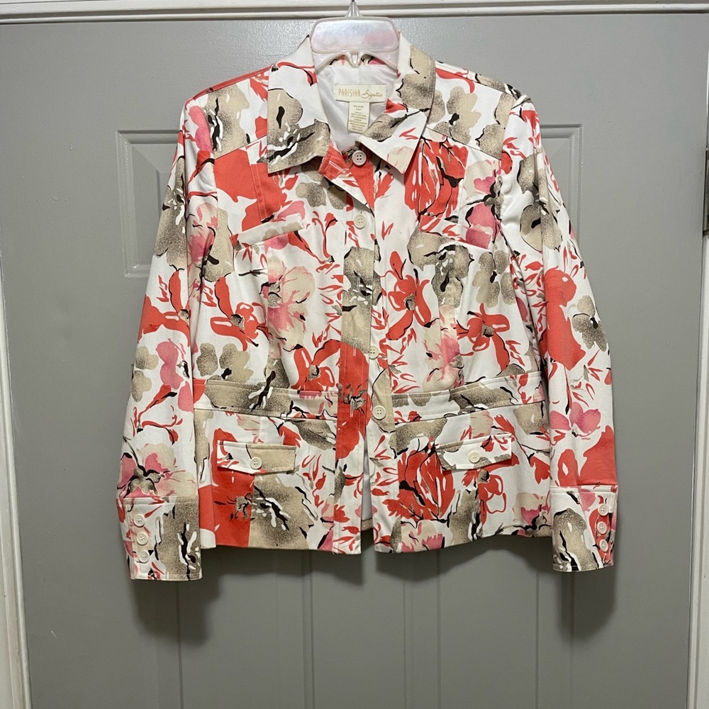 Parisian Signature floral print button-down Jacket. Size 14P EUC